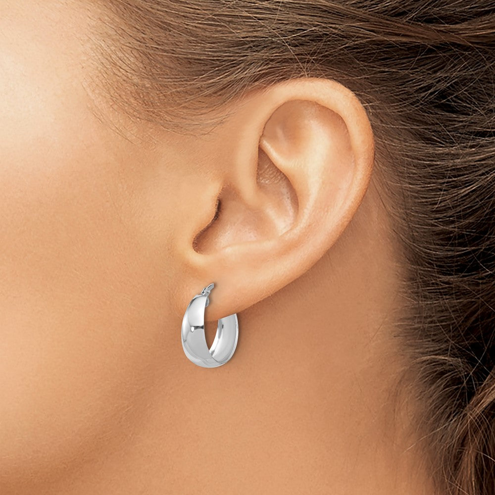 QE16901 Sterling Silver RH-plated Polished Tapered Round SM Hoop Earrings