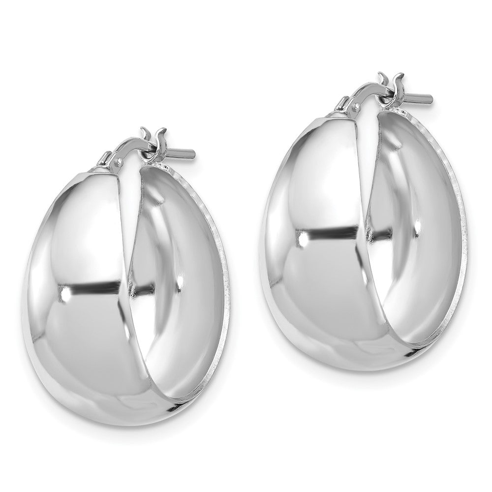 QE16903 Sterling Silver RH-plated Polished Tapered Round LG Hoop Earrings