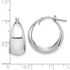 QE16903 Sterling Silver RH-plated Polished Tapered Round LG Hoop Earrings