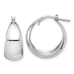 QE16903 Sterling Silver RH-plated Polished Tapered Round LG Hoop Earrings
