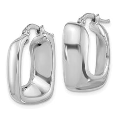 QE16913 Sterling Silver Rhodium-plated Polished Square Hoop Earrings