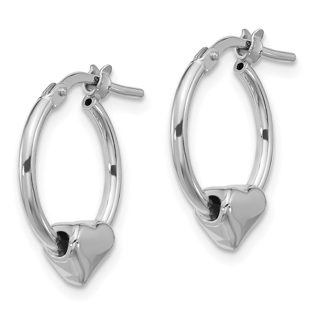 QE16921 Sterling Silver Rhod-plated Polished Heart Small Round Hoop Earrings