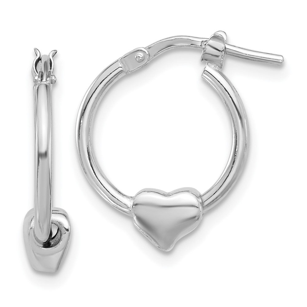 QE16921 Sterling Silver Rhod-plated Polished Heart Small Round Hoop Earrings