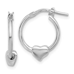 QE16921 Sterling Silver Rhod-plated Polished Heart Small Round Hoop Earrings