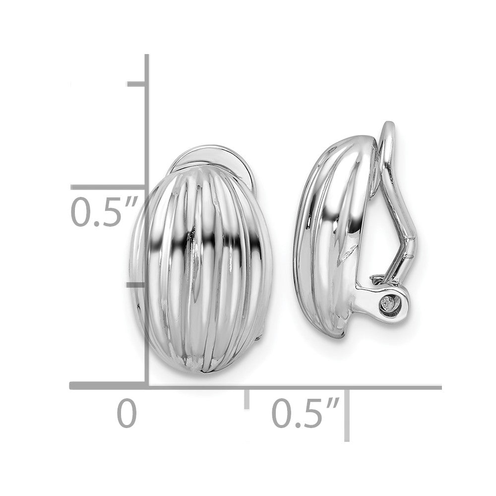QE16925 Sterling Silver Rhodium-plated Striped Oval Non-Pierced Earrings