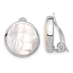 QE16931 Sterling Silver RH-plated Mother of Pearl Round Non-Pierced Earrings