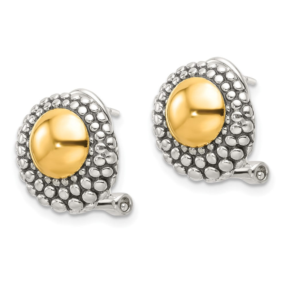 QE16932 Sterling Silver Antiqued & Gold-tone Circle Omega Back Post Earrings