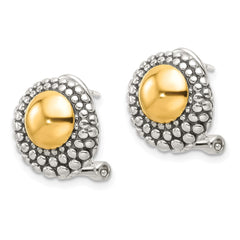 QE16932 Sterling Silver Antiqued & Gold-tone Circle Omega Back Post Earrings