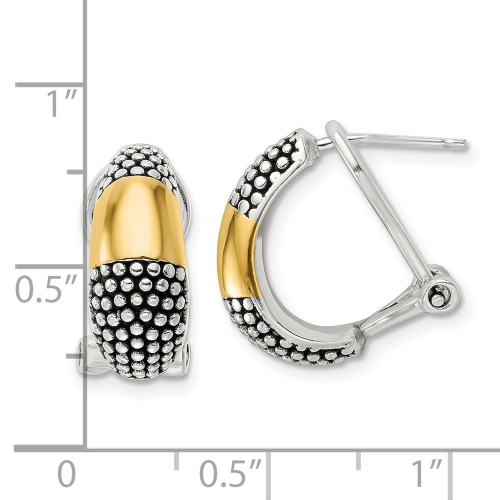 QE16933 Sterling Silver Gold-tone Polished/Antiqued Omega Back Earrings