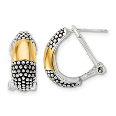 QE16933 Sterling Silver Gold-tone Polished/Antiqued Omega Back Earrings