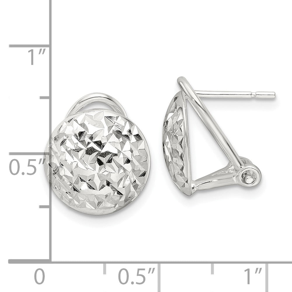 QE16937 Sterling Silver Polished and D/C Circle Omega Back Post Earrings