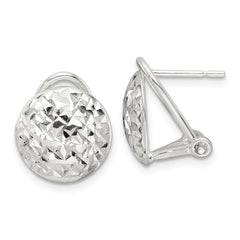 QE16937 Sterling Silver Polished and D/C Circle Omega Back Post Earrings