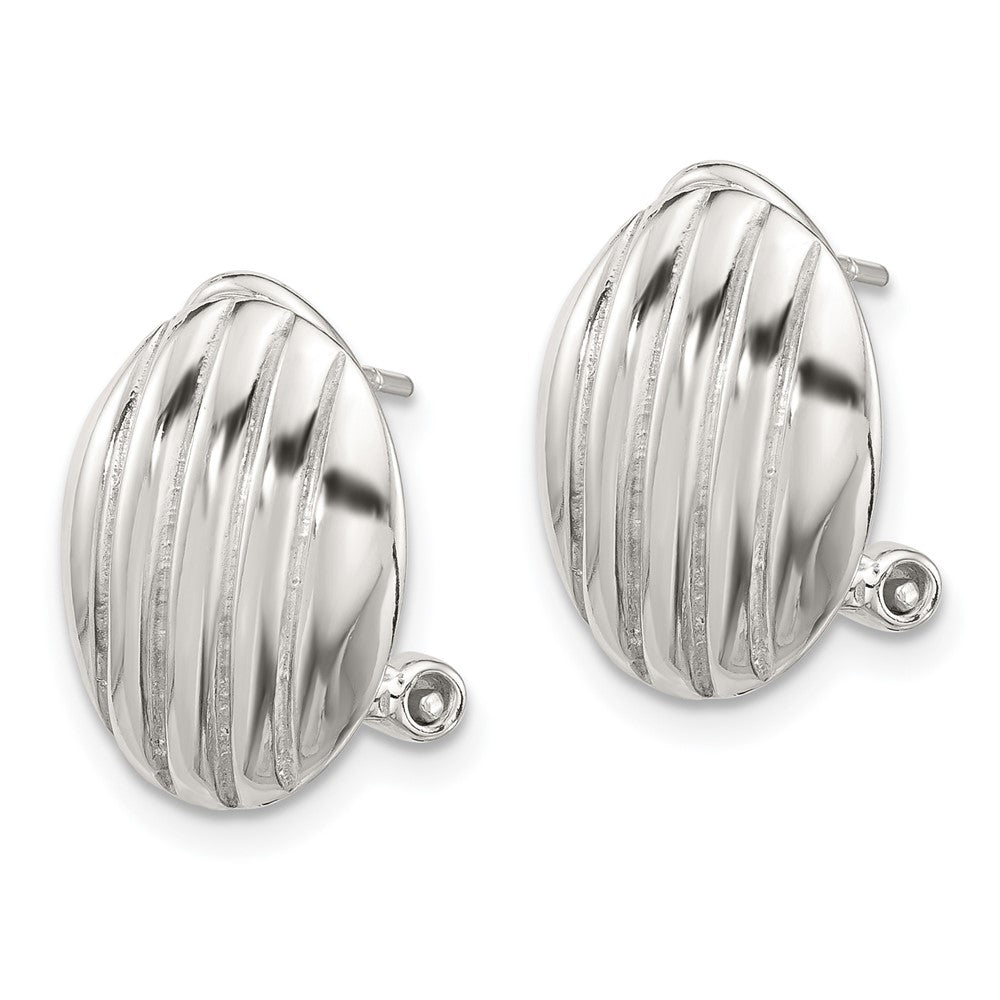 QE16938 Sterling Silver Polished and Striped Texture Oval Omega Back Earrings