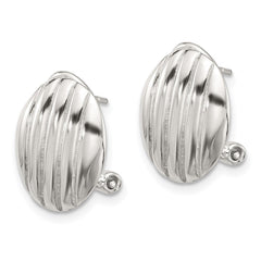 QE16938 Sterling Silver Polished and Striped Texture Oval Omega Back Earrings