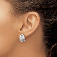 QE16938 Sterling Silver Polished and Striped Texture Oval Omega Back Earrings