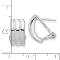 QE16940 Sterling Silver Polished Striped Texture Omega Back Earrings