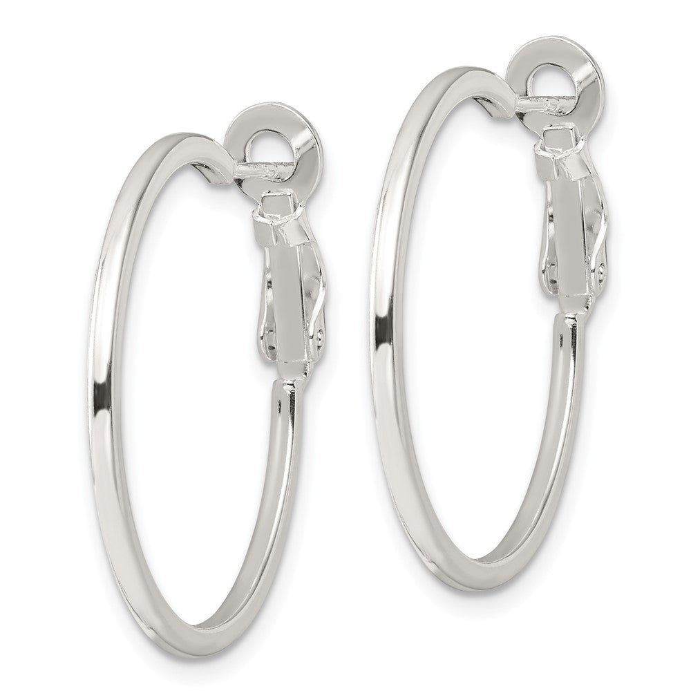 QE16945 Sterling Silver Polished 1.75mm Omega Back Round Hoop Earrings