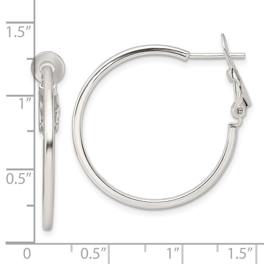 QE16945 Sterling Silver Polished 1.75mm Omega Back Round Hoop Earrings
