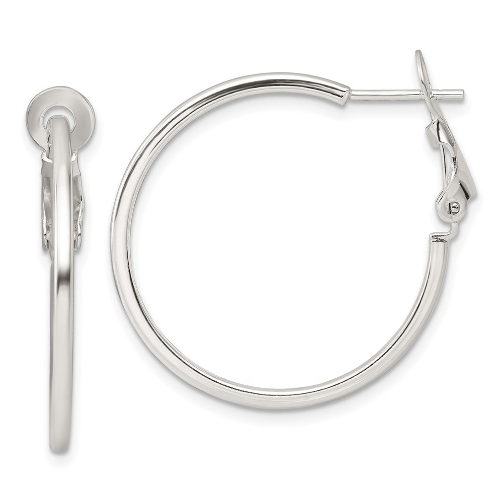 QE16945 Sterling Silver Polished 1.75mm Omega Back Round Hoop Earrings
