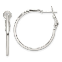 QE16945 Sterling Silver Polished 1.75mm Omega Back Round Hoop Earrings