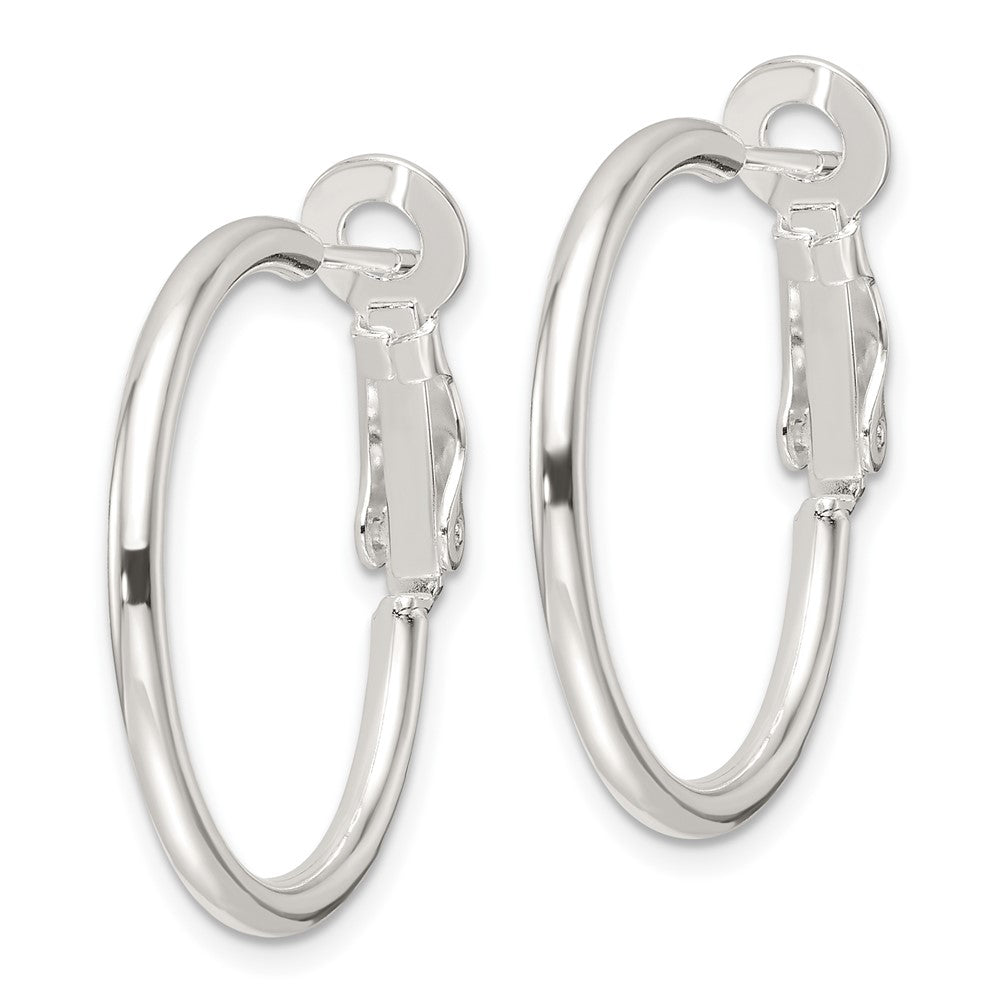 QE16946 Sterling Silver Polished 25x2mm Omega Back Round Hoop Earrings