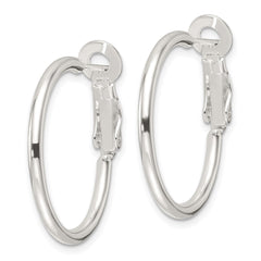 QE16946 Sterling Silver Polished 25x2mm Omega Back Round Hoop Earrings