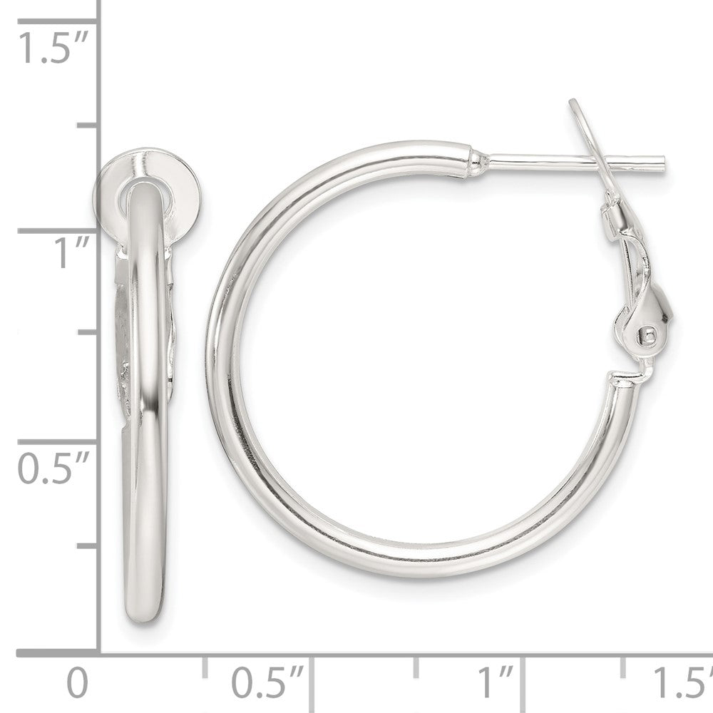 QE16946 Sterling Silver Polished 25x2mm Omega Back Round Hoop Earrings