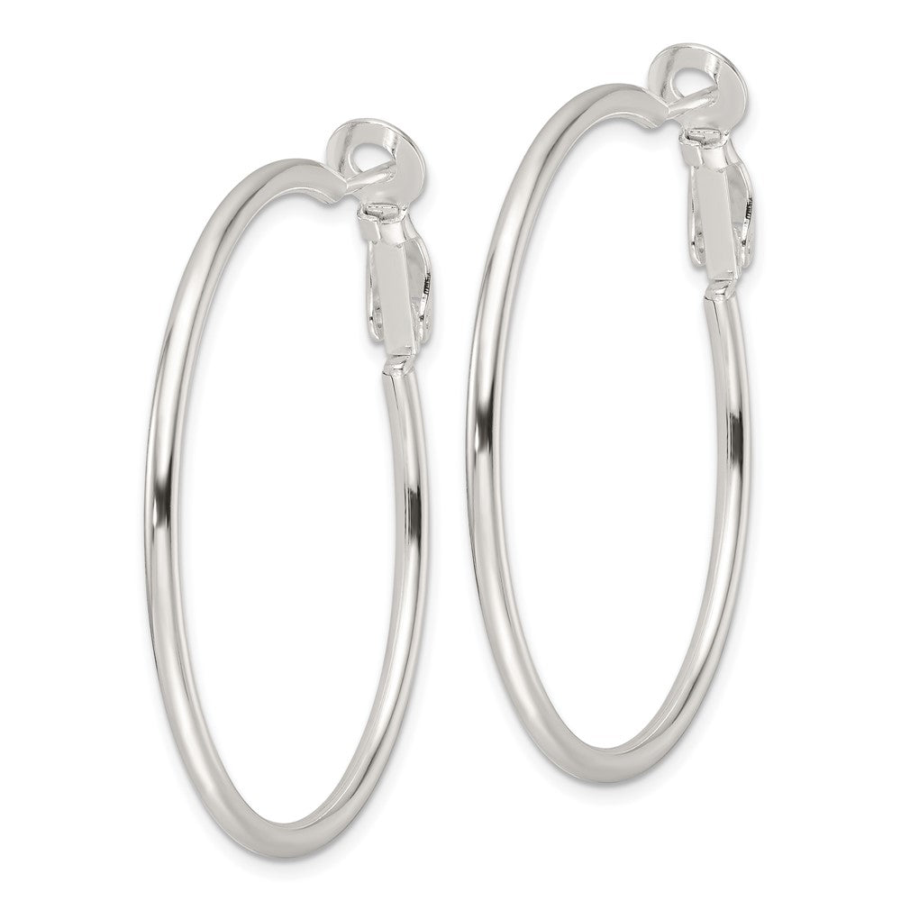 QE16947 Sterling Silver Polished 41x2mm Omega Back Round Hoop Earrings