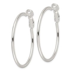 QE16947 Sterling Silver Polished 41x2mm Omega Back Round Hoop Earrings