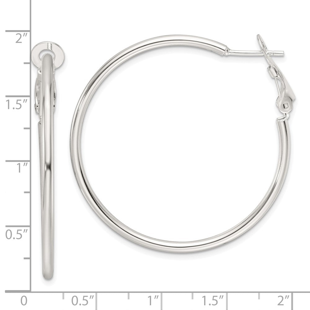 QE16947 Sterling Silver Polished 41x2mm Omega Back Round Hoop Earrings