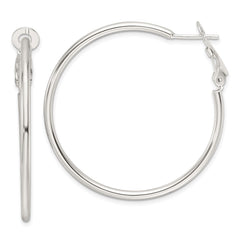 QE16947 Sterling Silver Polished 41x2mm Omega Back Round Hoop Earrings