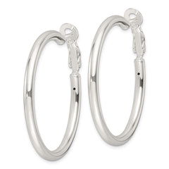 QE16948 Sterling Silver Polished 40x3.25mm Omega Back Round Hoop Earrings