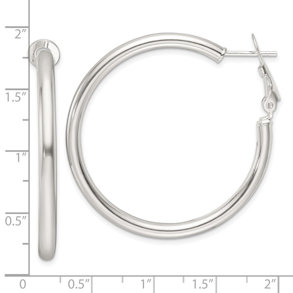 QE16948 Sterling Silver Polished 40x3.25mm Omega Back Round Hoop Earrings