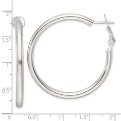 QE16948 Sterling Silver Polished 40x3.25mm Omega Back Round Hoop Earrings