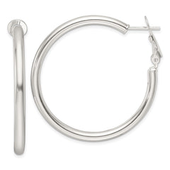 QE16948 Sterling Silver Polished 40x3.25mm Omega Back Round Hoop Earrings