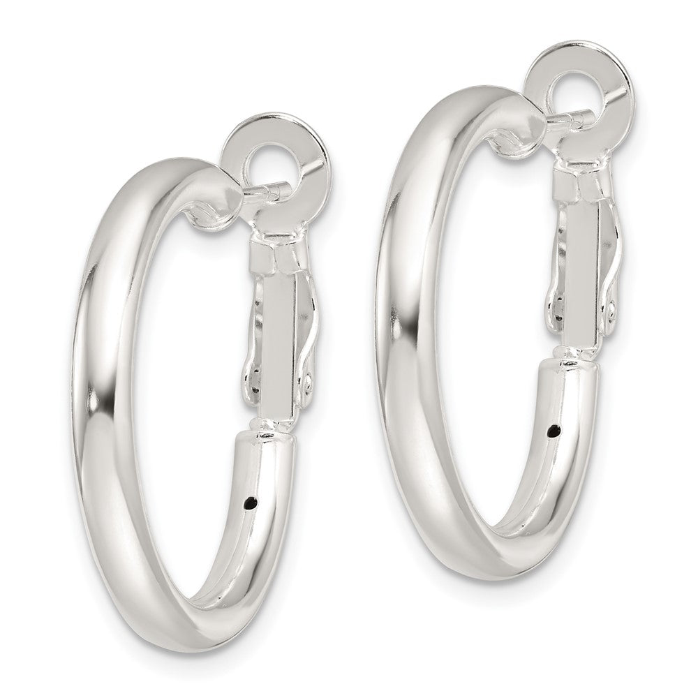 QE16951 Sterling Silver Polished 3.25mm Omega Back Round Hoop Earrings