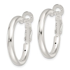 QE16951 Sterling Silver Polished 3.25mm Omega Back Round Hoop Earrings