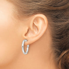 QE16951 Sterling Silver Polished 3.25mm Omega Back Round Hoop Earrings