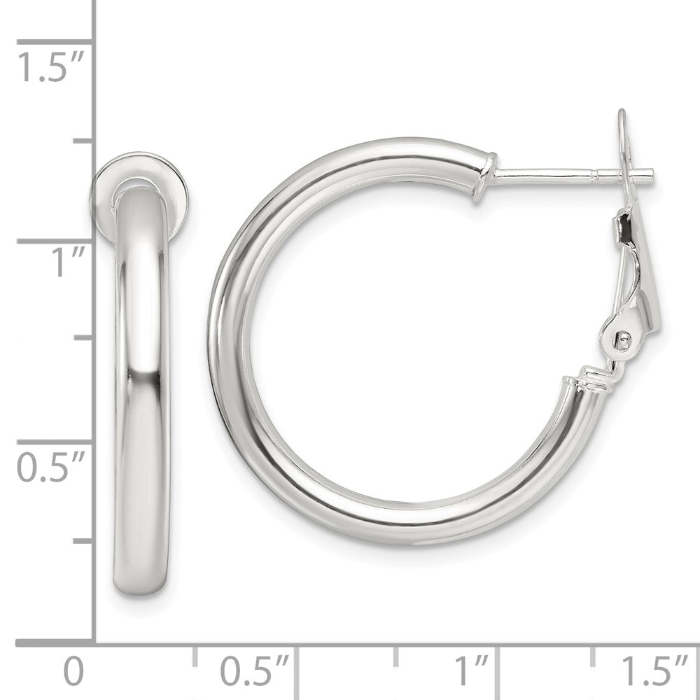 QE16951 Sterling Silver Polished 3.25mm Omega Back Round Hoop Earrings