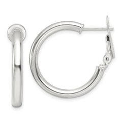QE16951 Sterling Silver Polished 3.25mm Omega Back Round Hoop Earrings