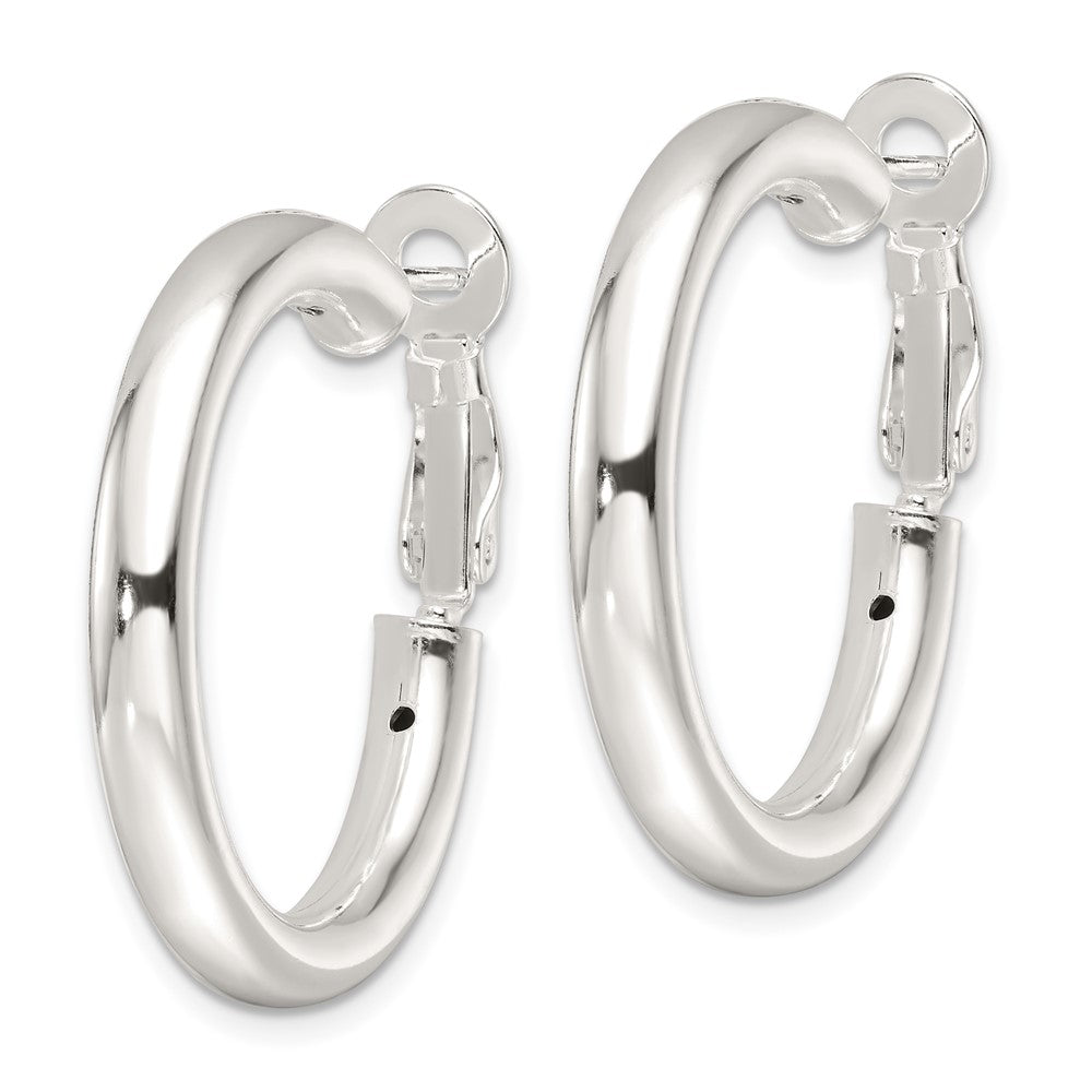 QE16953 Sterling Silver Polished 30x4mm Omega Back Round Hoop Earrings