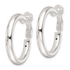 QE16953 Sterling Silver Polished 30x4mm Omega Back Round Hoop Earrings