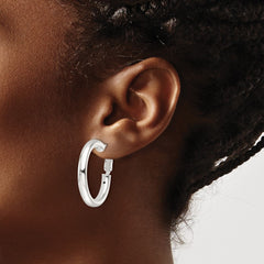 QE16953 Sterling Silver Polished 30x4mm Omega Back Round Hoop Earrings