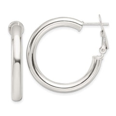 QE16953 Sterling Silver Polished 30x4mm Omega Back Round Hoop Earrings
