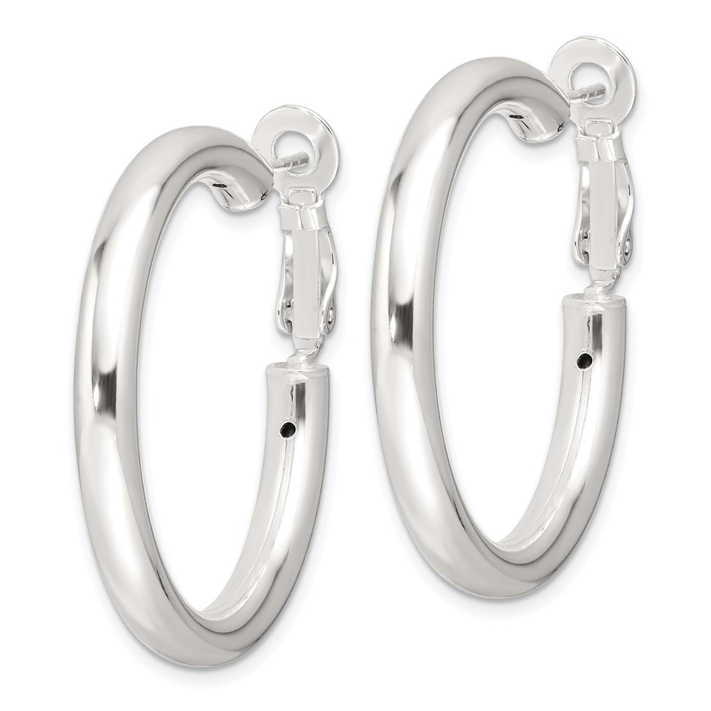 QE16954 Sterling Silver Polished 4mm Omega Back Round Hoop Earrings