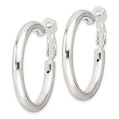 QE16954 Sterling Silver Polished 4mm Omega Back Round Hoop Earrings