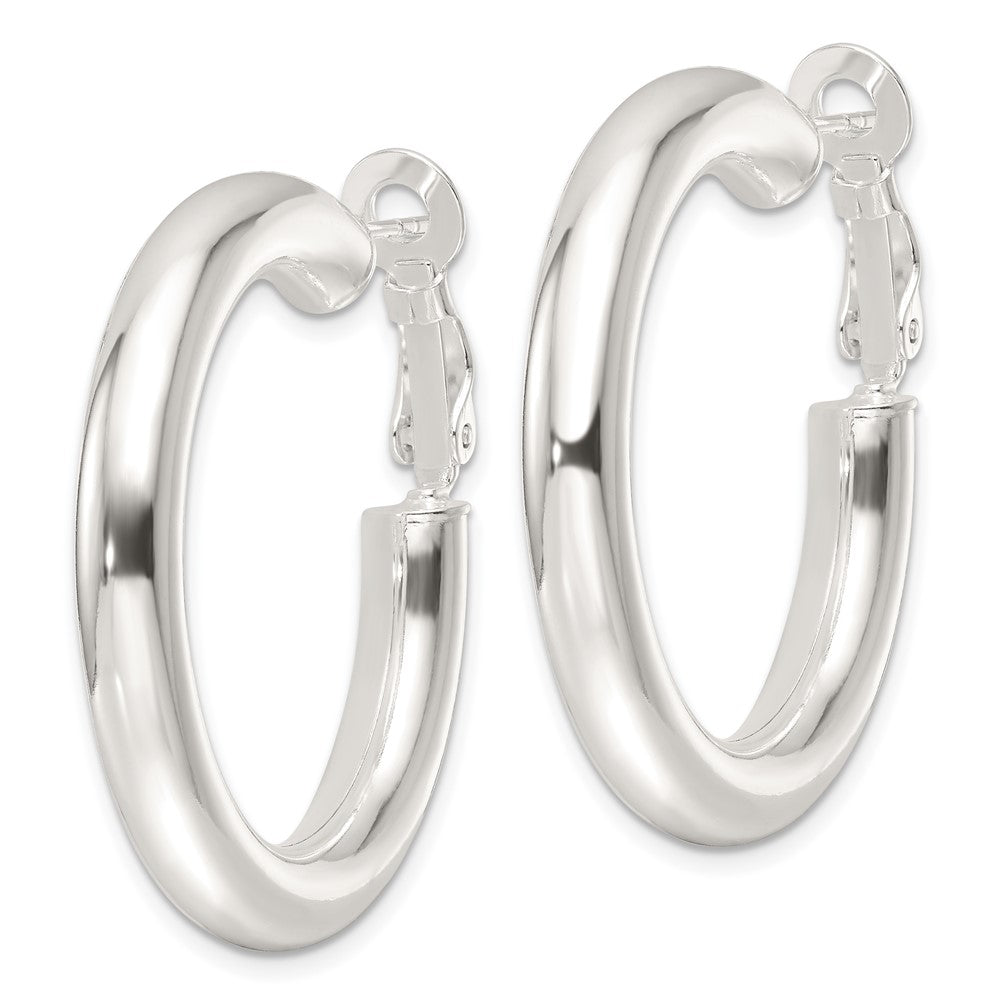 QE16955 Sterling Silver Polished 35x5mm Omega Back Round Hoop Earrings
