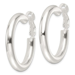 QE16955 Sterling Silver Polished 35x5mm Omega Back Round Hoop Earrings