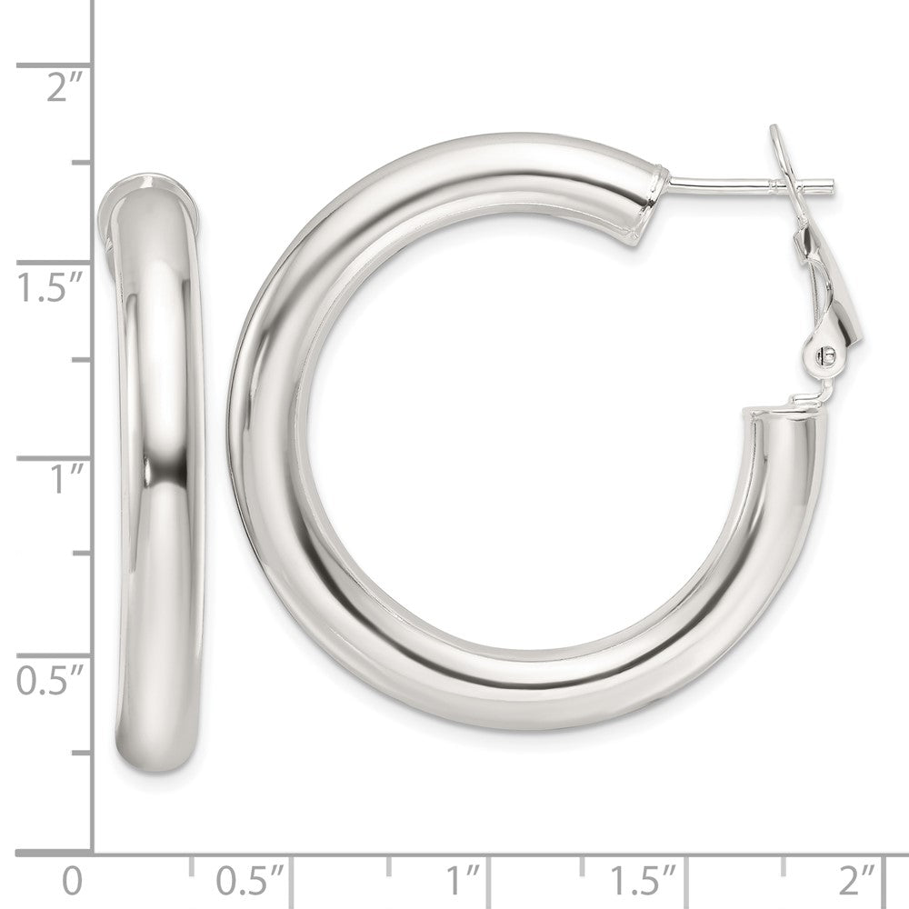 QE16955 Sterling Silver Polished 35x5mm Omega Back Round Hoop Earrings