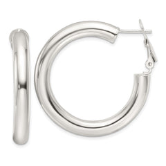 QE16955 Sterling Silver Polished 35x5mm Omega Back Round Hoop Earrings